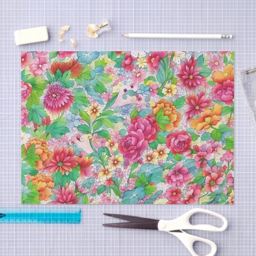 Vintage Floral Tissue Paper Colorful Flowers