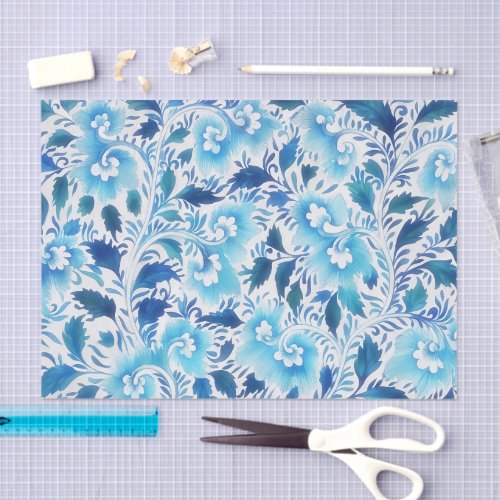 Vintage Floral Tissue Paper in Aqua Blue