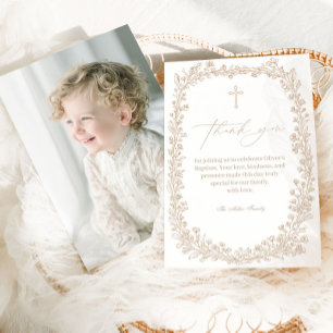 Vintage Floral Toile Baptism Thank You Card