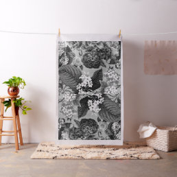 Vintage Floral Toile Botanical Black And White Fabric