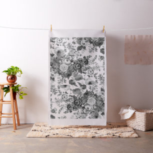 Vintage Floral Toile Botanical Posy Linen Fabric