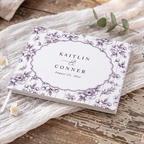 Vintage Floral Toile Dark Purple Victorian Wedding Guest Book