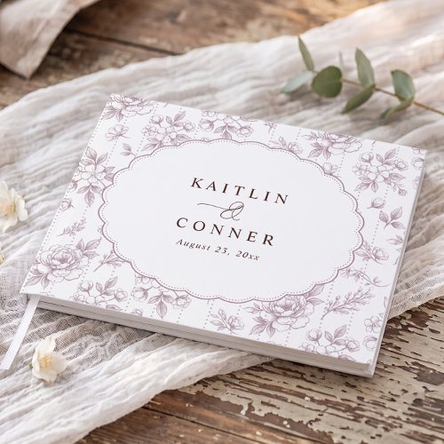 Vintage Floral Toile Dusty Rose Pink Oval Wedding Guest Book
