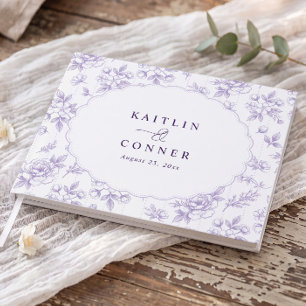 Vintage Floral Toile Lavender Purple Oval Wedding Guest Book
