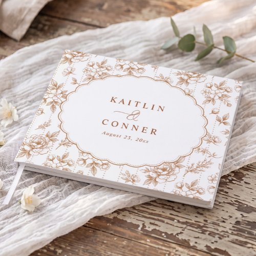 Vintage Floral Toile Terracotta Orange Wedding Guest Book