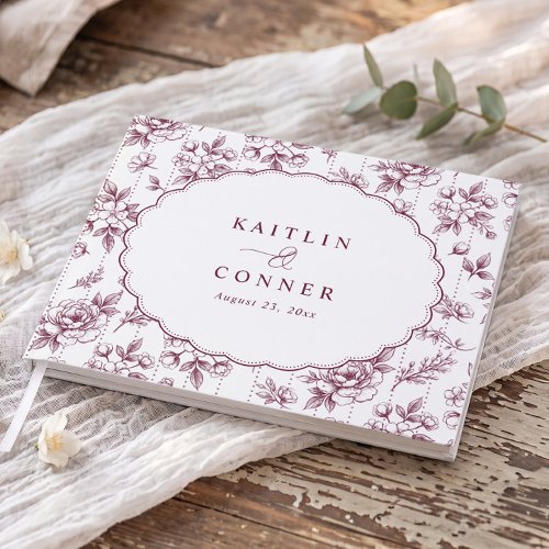Vintage Floral Toile Wine Red Victorian Wedding Guest Book