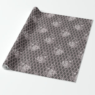Vintage Floral Toile Wrapping Paper in Charcoal Gr