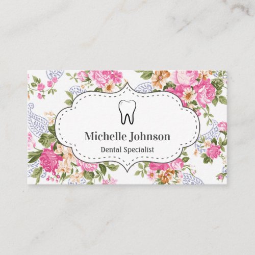 Vintage Floral Tooth Dental Clinic Dentist Business Card