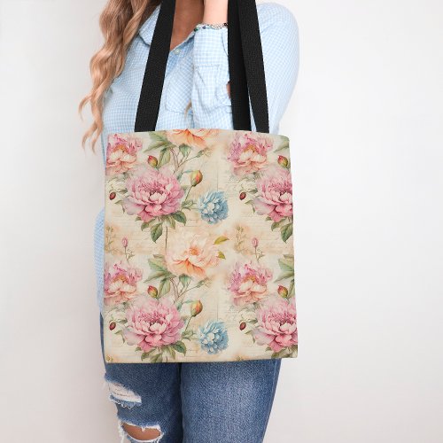 Vintage Floral Tote Bag Flower Patterned Tote Bag