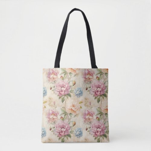 Vintage Floral Tote Bag Flower Patterned Tote Bag