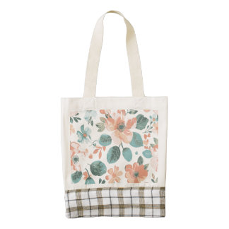 Vintage Floral Tote Bag | Peach and Mint Botanical