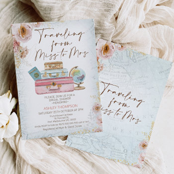 Vintage Floral Traveling Miss To Mrs Bridal Shower Invitation by figtreedesign at Zazzle