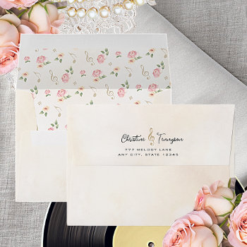 Vintage Floral Treble Clef Return Address Wedding Envelope by OccasionInvitations at Zazzle