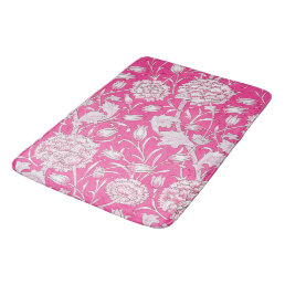 Vintage Floral Trendy Bright Pink &amp; White Bath Mat