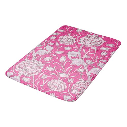 Vintage Floral Trendy Bright Pink  White Bath Mat