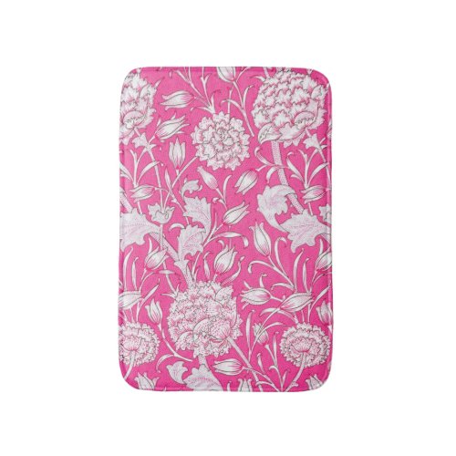 Vintage Floral Trendy Bright Pink  White Bath Mat