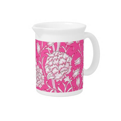Vintage Floral Trendy Bright Pink  White Beverage Pitcher