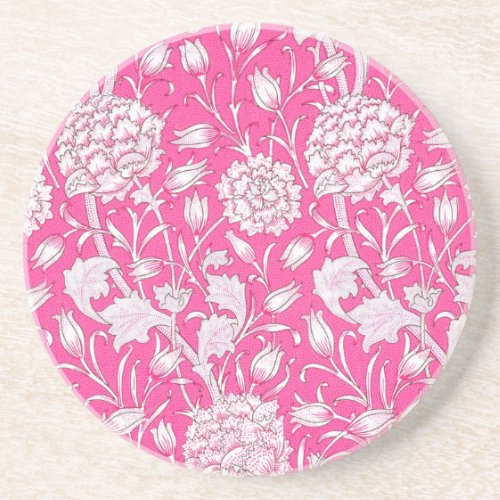 Vintage Floral Trendy Bright Pink  White Coaster