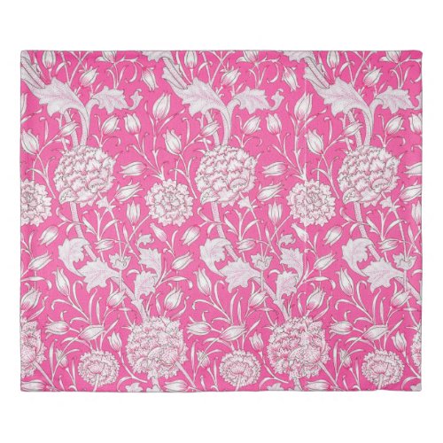Vintage Floral Trendy Bright Pink  White Duvet Cover