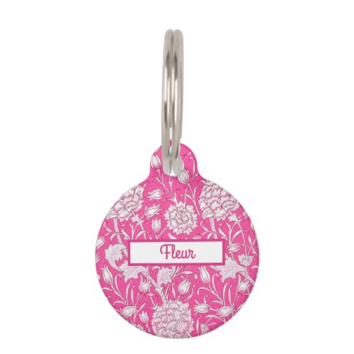 Vintage Floral Trendy Bright Pink White Raspberry Pet ID Tag