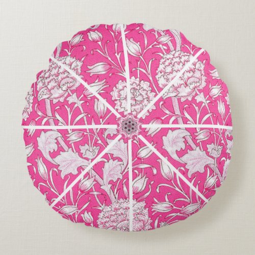 Vintage Floral Trendy Bright Pink  White Round Pillow