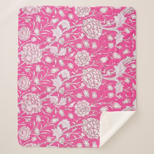 Vintage Floral Trendy Bright Pink  White Sherpa Blanket