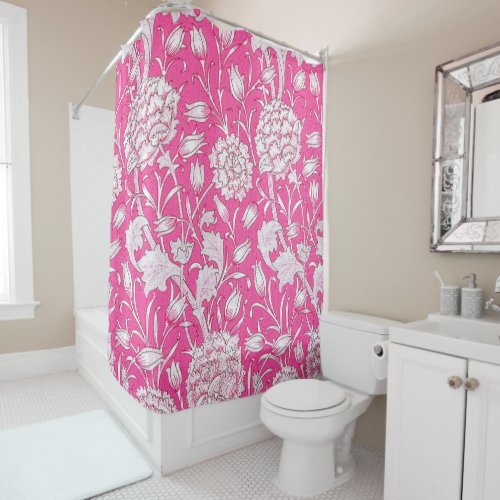 Vintage Floral Trendy Bright Pink  White Shower Curtain