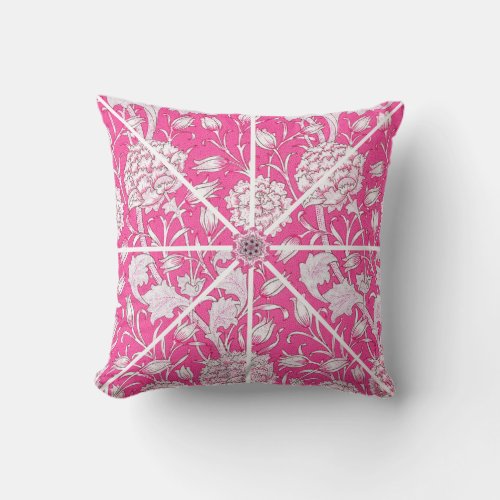Vintage Floral Trendy Bright Pink  White Throw Pillow