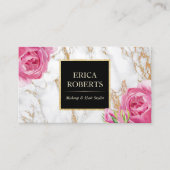 Vintage Floral Trendy Gold Marble Makeup Artist Business Card (Front)