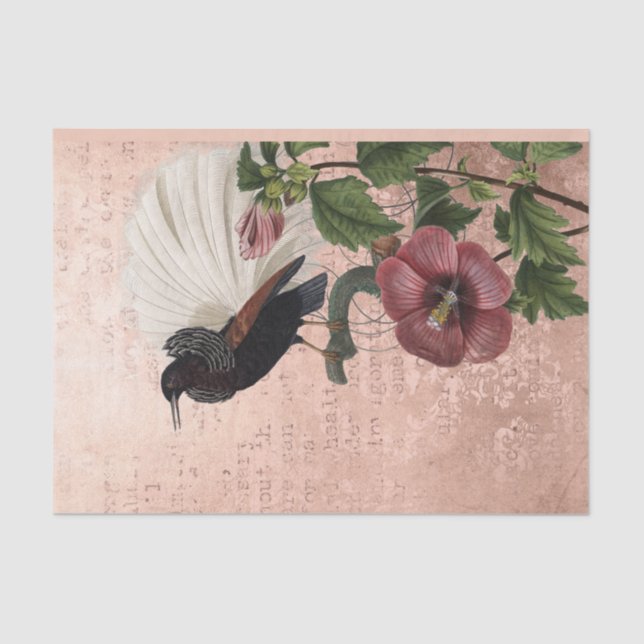 Vintage Floral Tropical Bird Tissue Paper (Front)