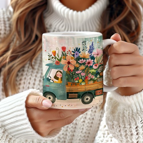 Vintage Floral Truck Mug Cute Retro  Coffee Mug