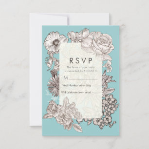 Vintage Floral Turquoise Blue Wedding RSVP Reply I Invitation