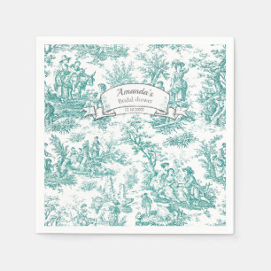 Vintage floral turquoise toile de jouy napkins