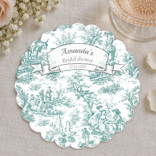 Vintage floral turquoise toile de jouy  paper coaster