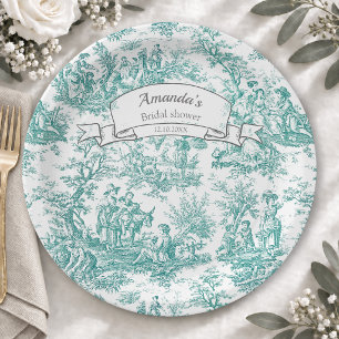 Vintage floral turquoise toile de jouy paper plates