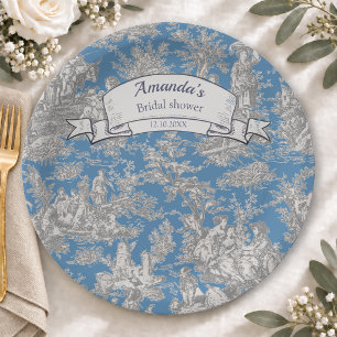 Vintage floral turquoise toile de jouy shower paper plates