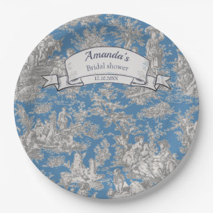 Vintage floral turquoise toile de jouy shower  paper plates