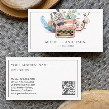 Vintage Floral Typewriter Qr Code Writer Author Business Card by ShabzDesigns at Zazzle