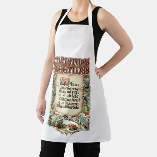 Vintage Floral Typography Christmas Greetings Poem Apron