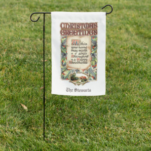 Vintage Floral Typography Christmas Greetings Poem Garden Flag