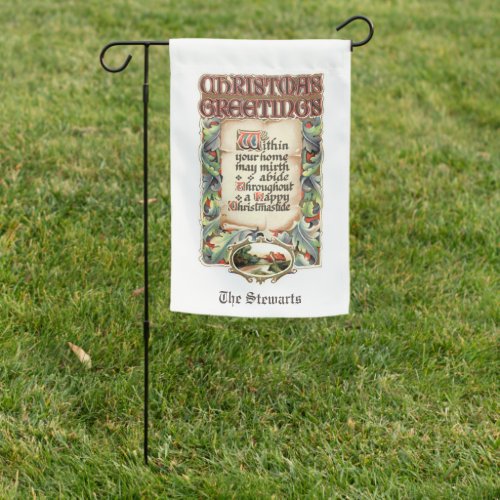 Vintage Floral Typography Christmas Greetings Poem Garden Flag