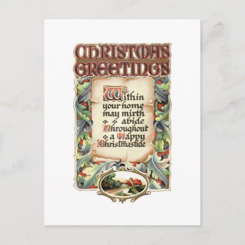 Vintage Floral Typography Christmas Greetings Poem Postcard
