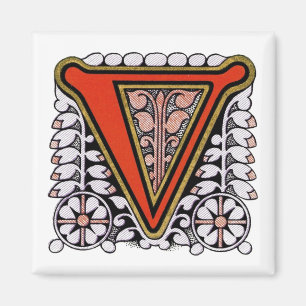 Vintage Floral 'V' - Magnet