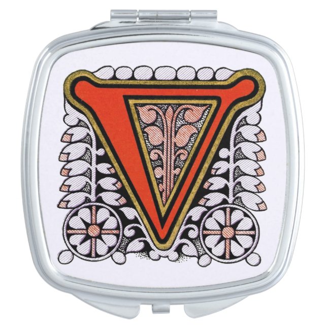 Vintage Floral ‘V’ Monogram Compact Mirror (Front)