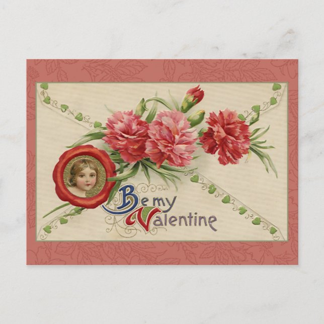 Vintage Floral Valentine Holiday Postcard (Front)