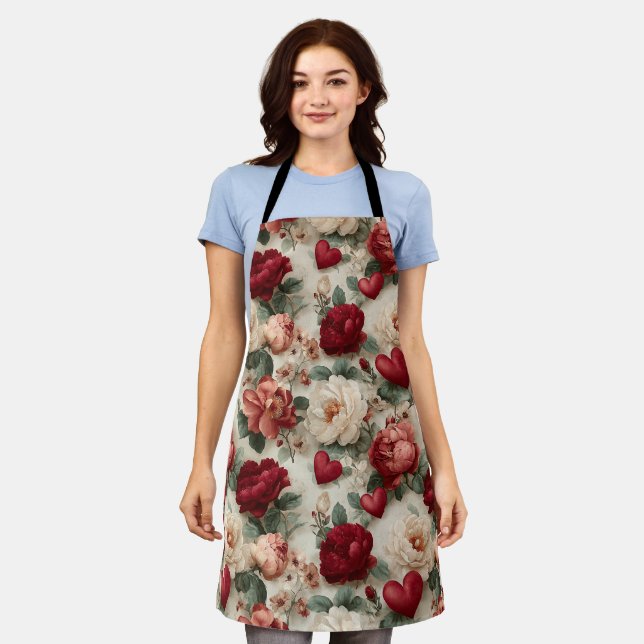 Vintage Floral Valentines Pattern Apron (Worn)