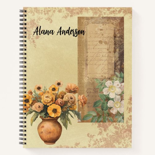 Vintage Floral Vase and Manuscript Notebook