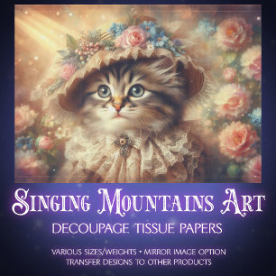 Vintage Floral Victorian Fancy Feline Decoupage Tissue Paper