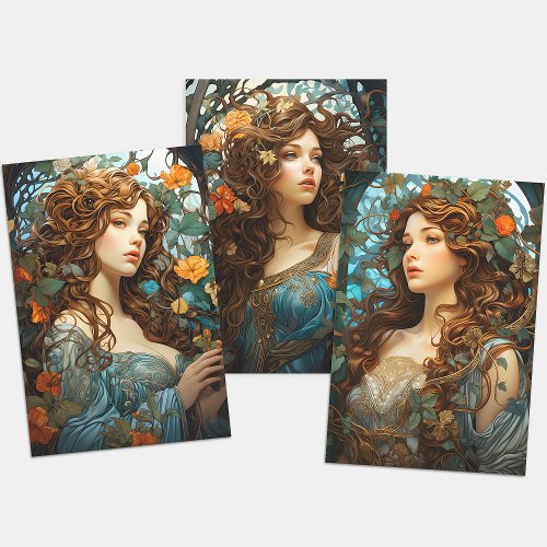 Vintage Floral Victorian Goddess Art Nouveau Wrapping Paper Sheets