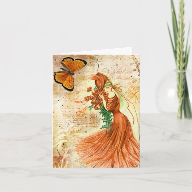 Vintage Floral Victorian Lady Birthday Card (Front)